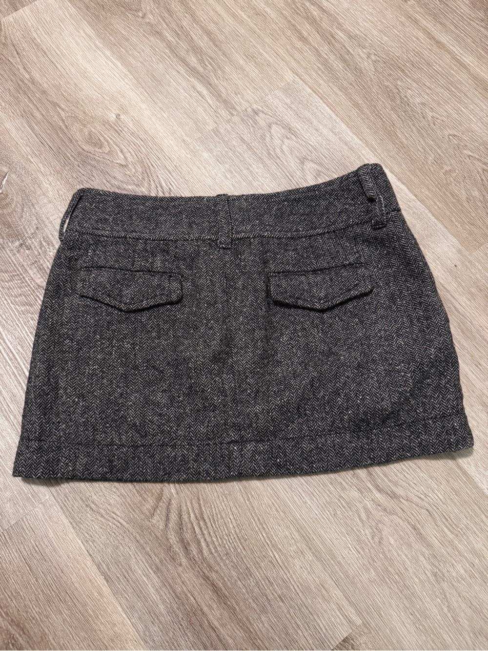American Eagle Outfitters Tweed Twill Herringbone Brown Mini Skirt Wool Y2K - Picture 3 of 4